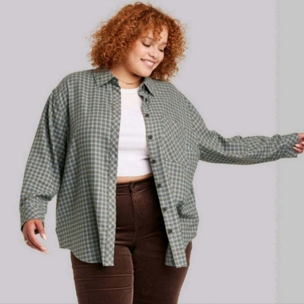 Wild Fable oversized olive plaid button down size XXL
